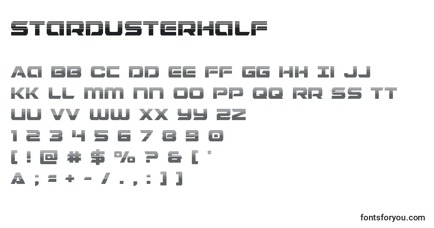 Czcionka Stardusterhalf – alfabet, cyfry, specjalne znaki