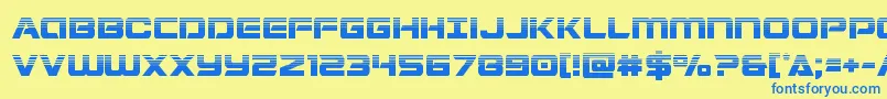 フォントStardusterhalf – 青い文字が黄色の背景にあります。