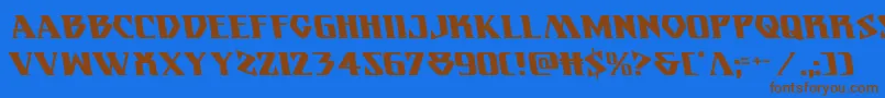 フォントEternalknightleft – 茶色の文字が青い背景にあります。