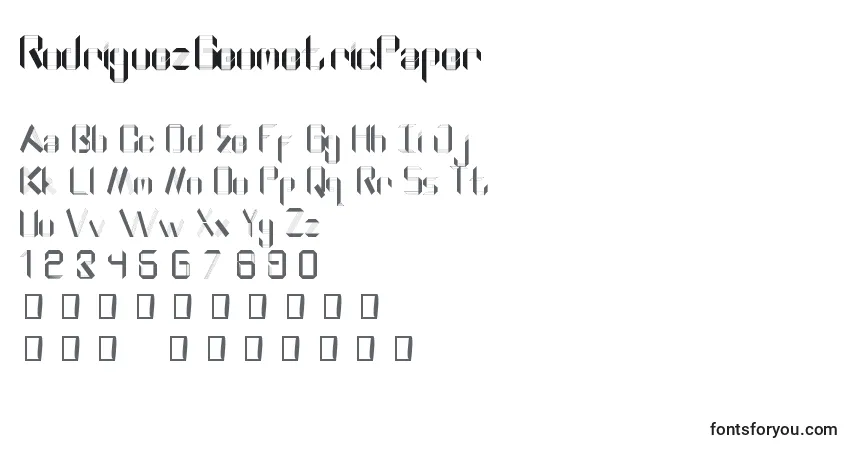 A fonte RodriguezGeometricPaper – alfabeto, números, caracteres especiais
