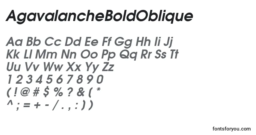 Czcionka AgavalancheBoldOblique – alfabet, cyfry, specjalne znaki