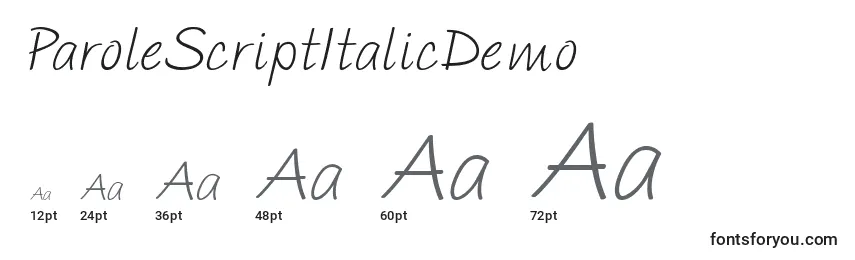 Größen der Schriftart ParoleScriptItalicDemo