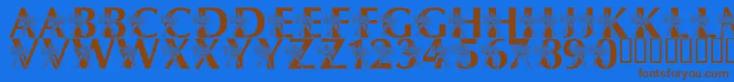 フォントLmsByThePowerOfGrayskull – 茶色の文字が青い背景にあります。