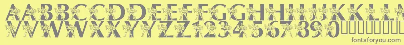 LmsByThePowerOfGrayskull-fontti – harmaat kirjasimet keltaisella taustalla