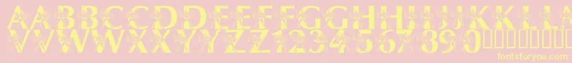 LmsByThePowerOfGrayskull-fontti – keltaiset fontit vaaleanpunaisella taustalla