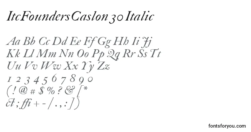 A fonte ItcFoundersCaslon30Italic – alfabeto, números, caracteres especiais