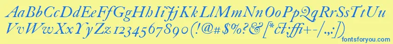 フォントItcFoundersCaslon30Italic – 青い文字が黄色の背景にあります。