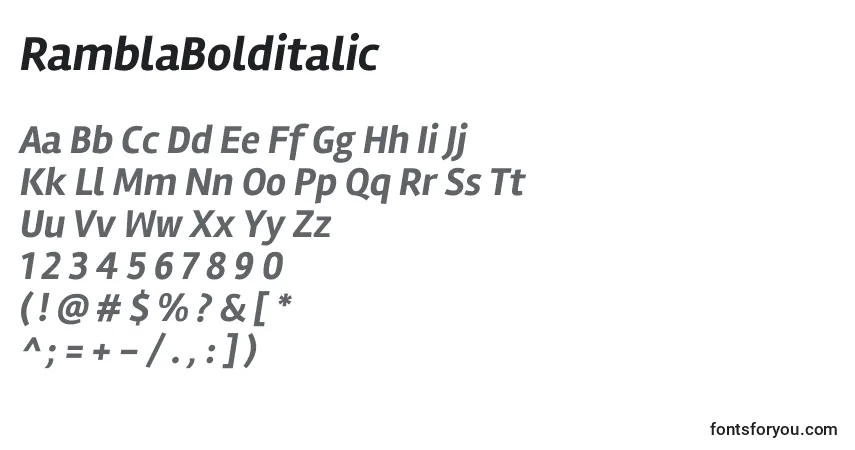 Шрифт RamblaBolditalic – алфавит, цифры, специальные символы