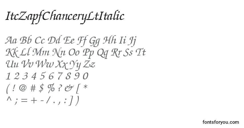 Шрифт ItcZapfChanceryLtItalic – алфавит, цифры, специальные символы