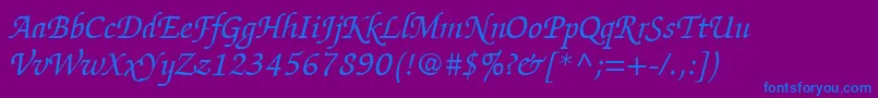 ItcZapfChanceryLtItalic-Schriftart – Blaue Schriften auf violettem Hintergrund