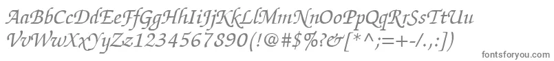 ItcZapfChanceryLtItalic-fontti – harmaat kirjasimet valkoisella taustalla