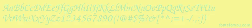 フォントItcZapfChanceryLtItalic – 黄色い背景に緑の文字