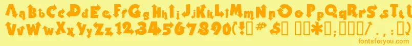 フォントThisway – オレンジの文字が黄色の背景にあります。