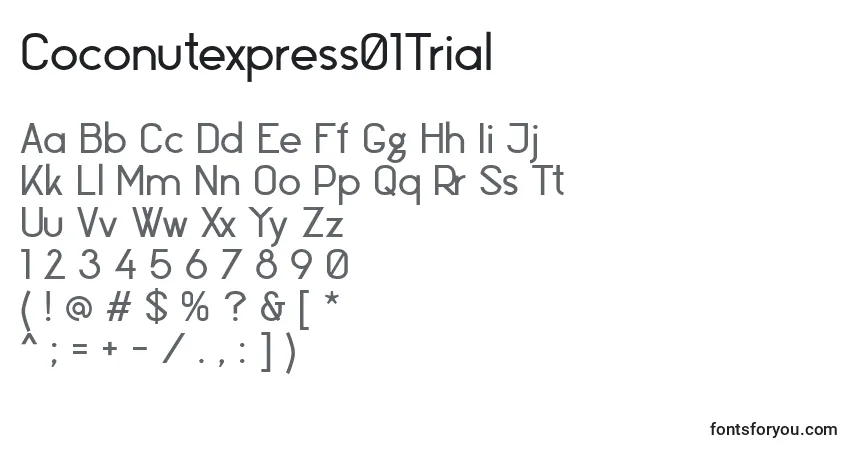 Czcionka Coconutexpress01Trial – alfabet, cyfry, specjalne znaki