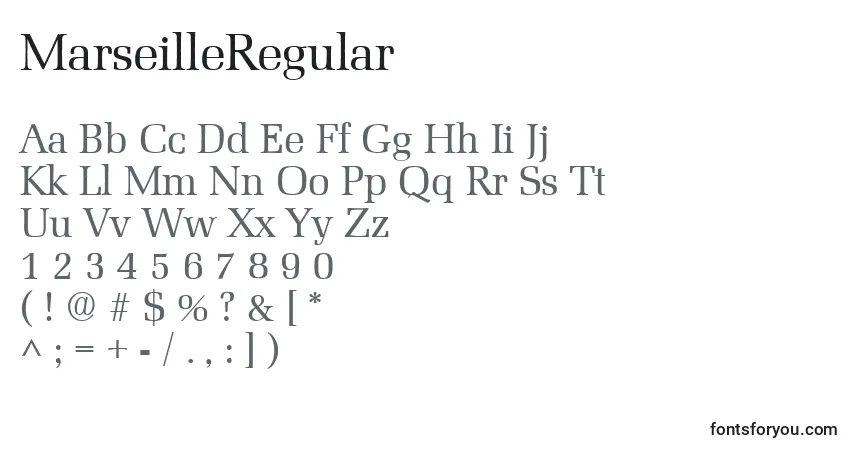 Schriftart MarseilleRegular – Alphabet, Zahlen, spezielle Symbole