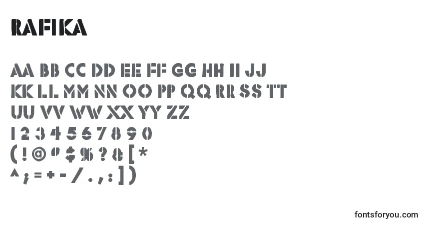 A fonte Rafika – alfabeto, números, caracteres especiais