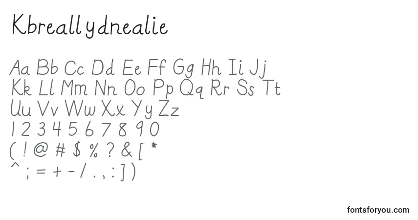 Шрифт Kbreallydnealie – алфавит, цифры, специальные символы