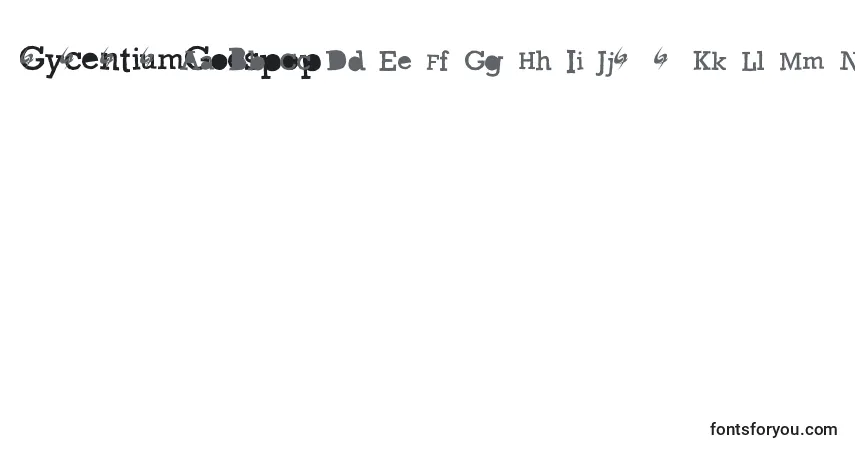 A fonte GycentiumGoespop – alfabeto, números, caracteres especiais