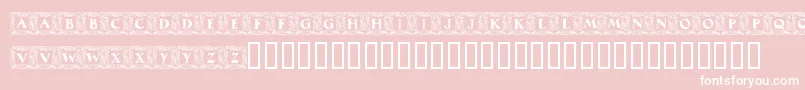 MaximilianAntiquaInitialen-fontti – valkoiset fontit vaaleanpunaisella taustalla