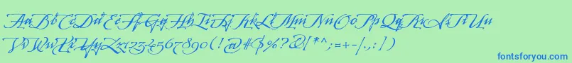 ArcanagmmstdManuscript Font – Blue Fonts on Green Background