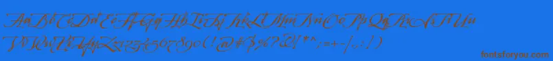 ArcanagmmstdManuscript-Schriftart – Braune Schriften auf blauem Hintergrund