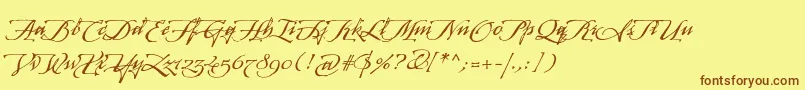 ArcanagmmstdManuscript-Schriftart – Braune Schriften auf gelbem Hintergrund