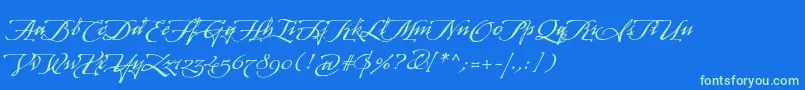 ArcanagmmstdManuscript Font – Green Fonts on Blue Background