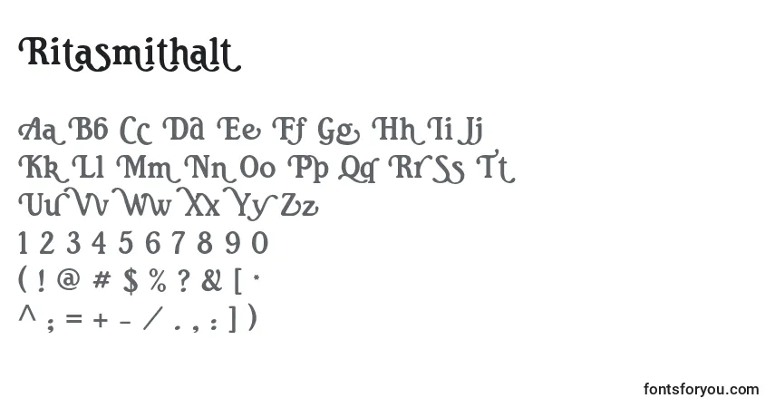Czcionka Ritasmithalt – alfabet, cyfry, specjalne znaki
