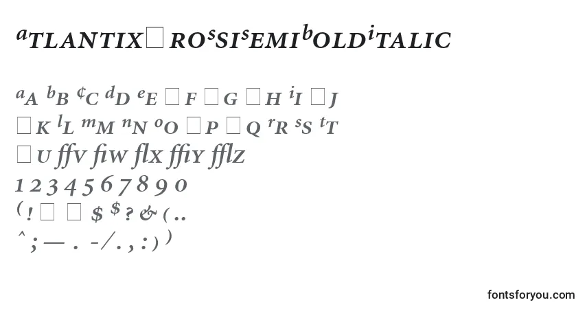Schriftart AtlantixProSsiSemiBoldItalic – Alphabet, Zahlen, spezielle Symbole