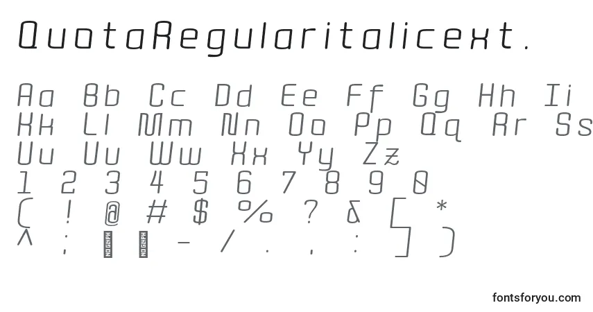 Шрифт QuotaRegularitalicext. – алфавит, цифры, специальные символы