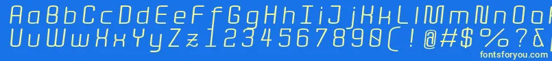 QuotaRegularitalicext.-Schriftart – Gelbe Schriften auf blauem Hintergrund