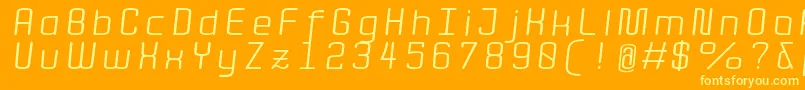 QuotaRegularitalicext.-Schriftart – Gelbe Schriften auf orangefarbenem Hintergrund