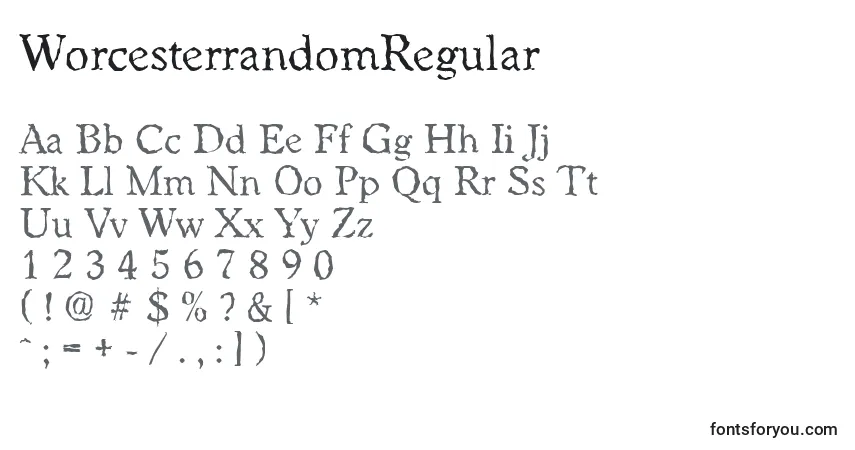 A fonte WorcesterrandomRegular – alfabeto, números, caracteres especiais