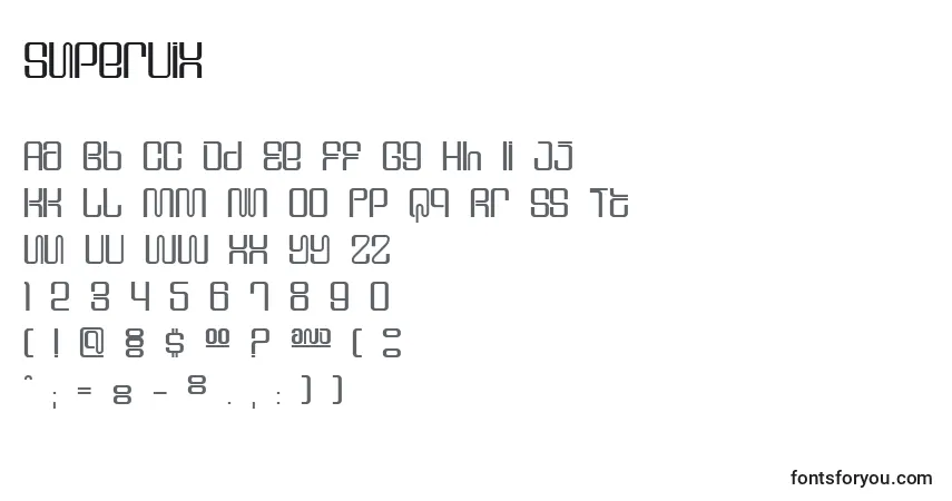 Czcionka Supervix – alfabet, cyfry, specjalne znaki