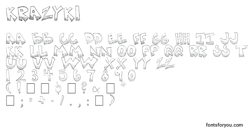 Czcionka Krazyk1 – alfabet, cyfry, specjalne znaki