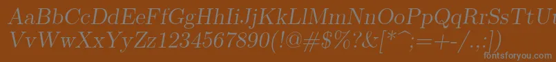 Lmromanslant12Regular-Schriftart – Graue Schriften auf braunem Hintergrund