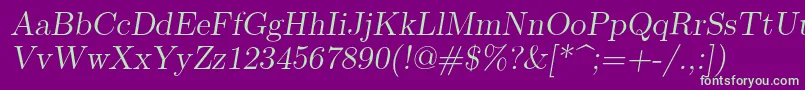 Lmromanslant12Regular Font – Green Fonts on Purple Background