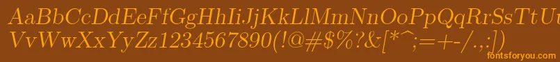 Lmromanslant12Regular Font – Orange Fonts on Brown Background