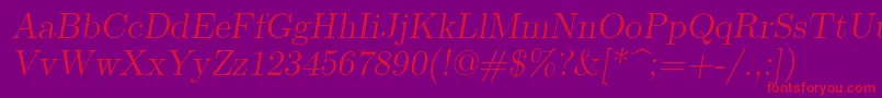 フォントLmromanslant12Regular – 紫の背景に赤い文字