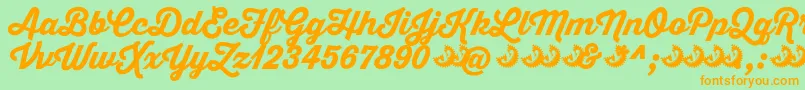 Thirstyscriptextrabolddemo-Schriftart – Orangefarbene Schriften auf grünem Hintergrund