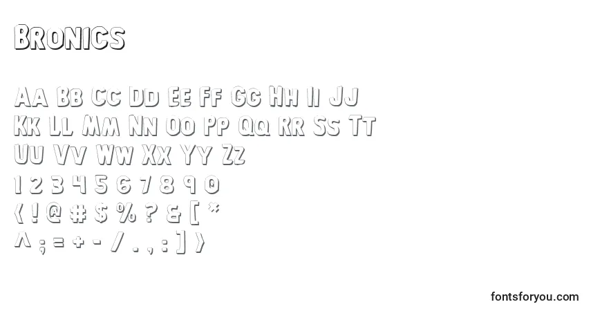 Czcionka Bronics – alfabet, cyfry, specjalne znaki