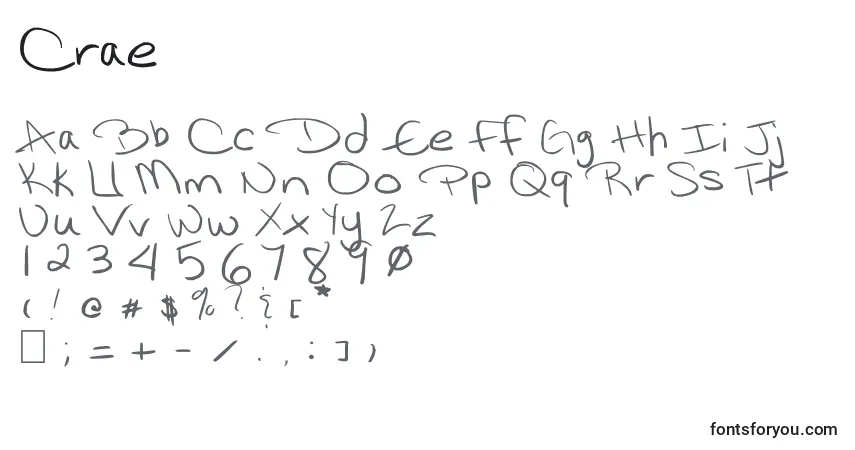 Czcionka Crae – alfabet, cyfry, specjalne znaki