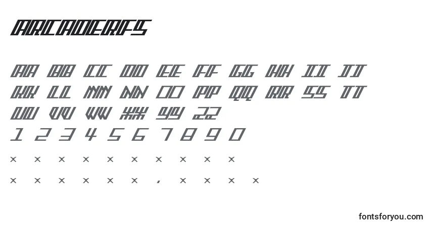 A fonte Arcaderfs – alfabeto, números, caracteres especiais