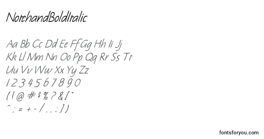 Schriftart NotehandBoldItalic – Alphabet, Zahlen, spezielle Symbole