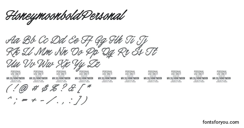 A fonte HoneymoonboldPersonal – alfabeto, números, caracteres especiais