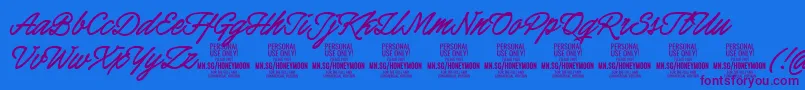 HoneymoonboldPersonal Font – Purple Fonts on Blue Background