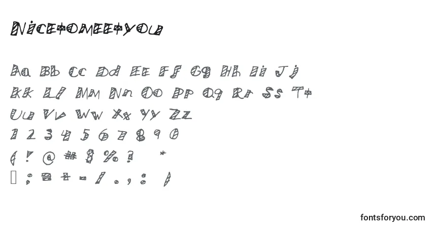 Czcionka Nicetomeetyou – alfabet, cyfry, specjalne znaki