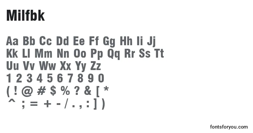 Czcionka Milfbk – alfabet, cyfry, specjalne znaki