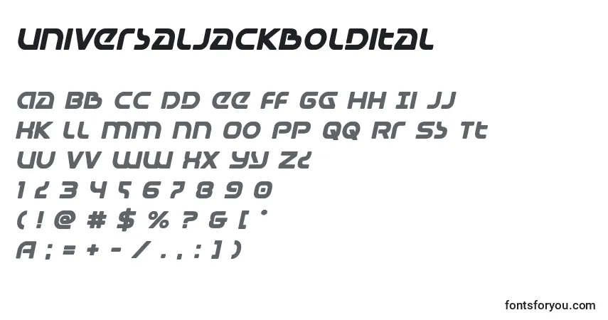 Шрифт Universaljackboldital – алфавит, цифры, специальные символы