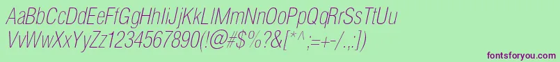 HelioscondthincItalic Font – Purple Fonts on Green Background